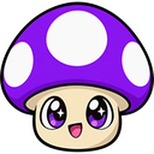 The Toad's Visuals mascot: a purple mushroom